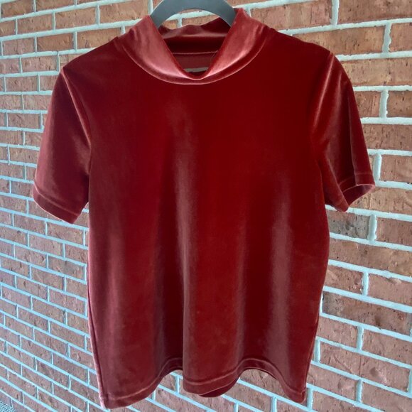 Madewell Velvet Mockneck Tee - Burnished Rust/Orange - NWOT - XS - Picture 6 of 14
